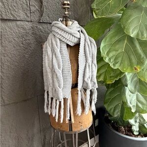 Cozy Textured Fringe Scarf in Light Gray - Home Accents